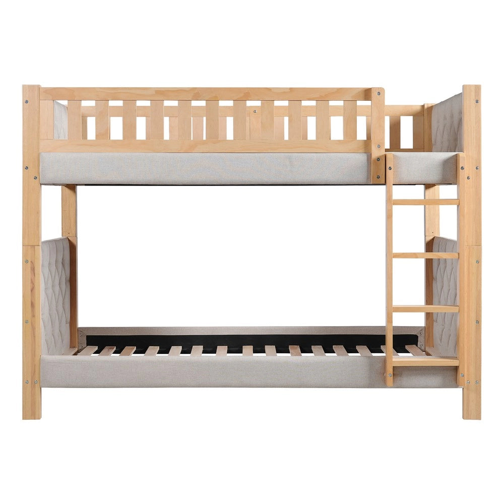 Letto a Castello Bambini con Scala ¨C Xylo ¨C Legno, Grigio e Naturale, 90x200