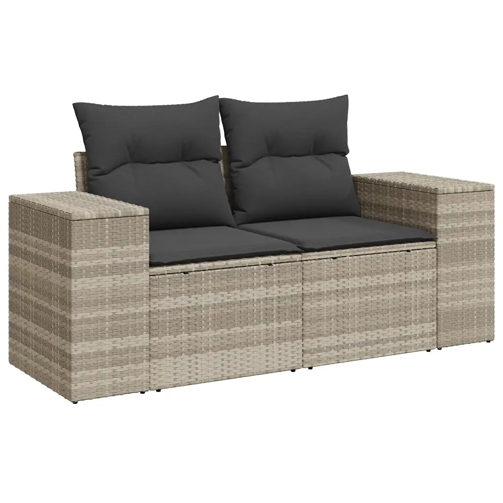 Set Divano da Giardino 9pz con Cuscini Grigio Chiaro Polyrattan