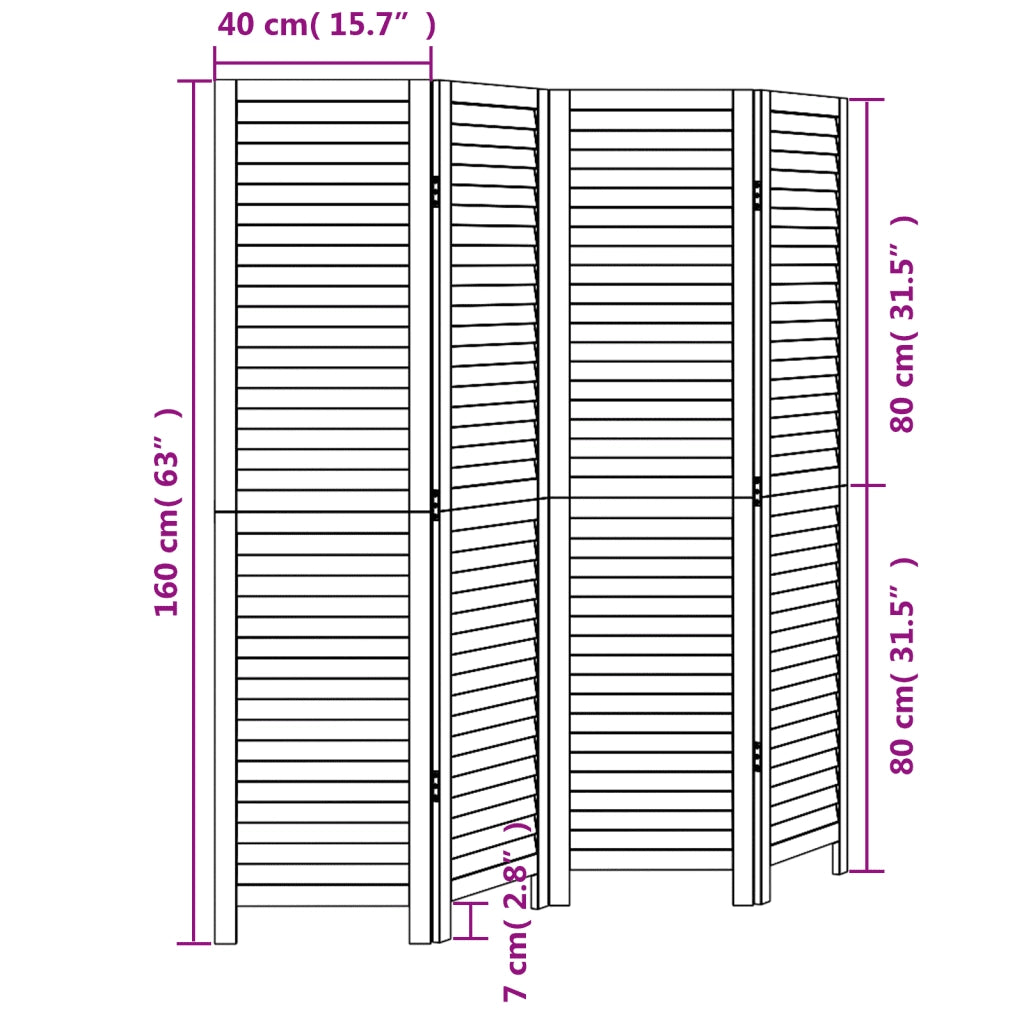 Divisorio Ambienti | Divider per stanze | Paravento 4 Pannelli Nero Legno Massello di Paulownia
