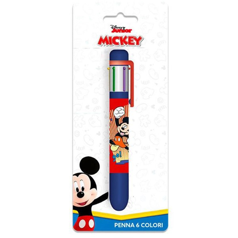 Trade Shop - Penna Con 6 Colori Topolino Accessorio Scuola Regalo Cancelleria Per Bambini 961716 -