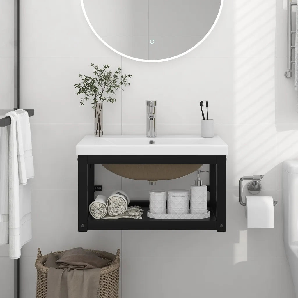 Telaio per Lavabo da Bagno con Lavabo Integrato Nero in Ferro CFW3553303