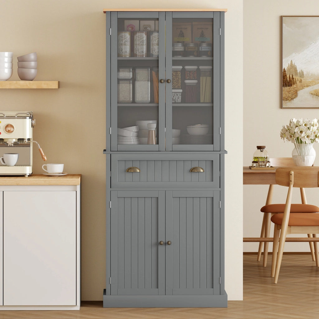Mobile Dispensa a 5 Livelli con Cassetto Centrale 76x40x182,5 cm in MDF e Truciolato Grigio