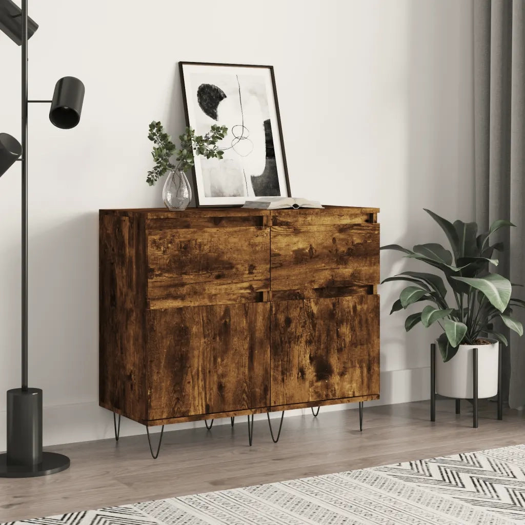 Credenze 2 pz | Madia | Buffet da pranzo | Armadio da pranzo Rovere Fumo 40x35x70 cm in Legno Multistrato