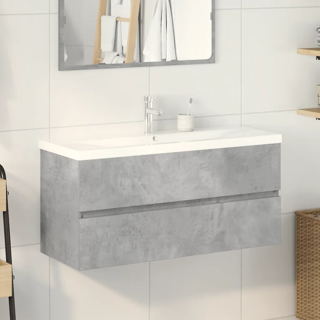 Set Mobili da Bagno 2 pz Grigio Cemento in Legno Multistrato 3324917