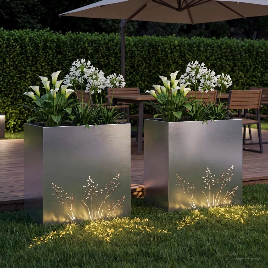 Vaso da giardino 2 pz Argento 50 x 30 x 49 cm Acciaio zincato 8005817