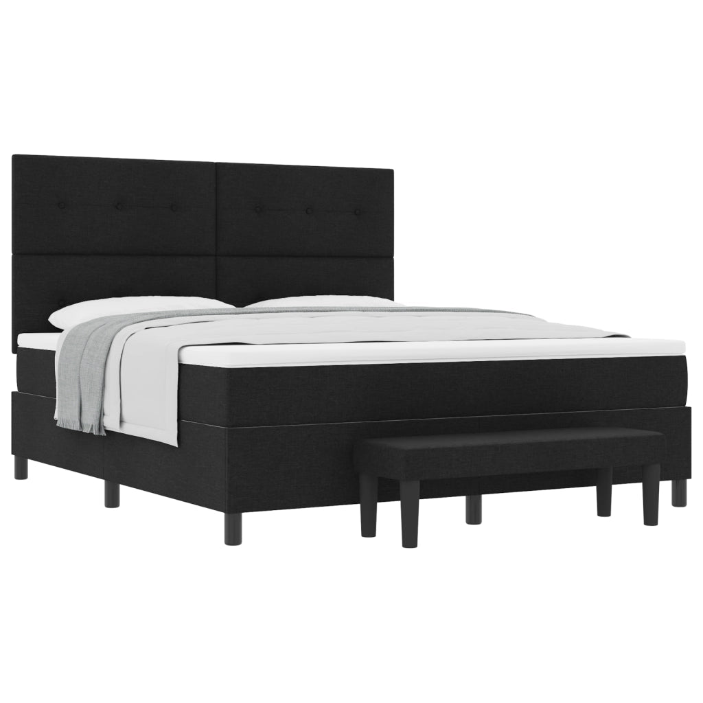 Letto Box Spring con Materasso & Panchina Nera 180x200 cm Tessuto