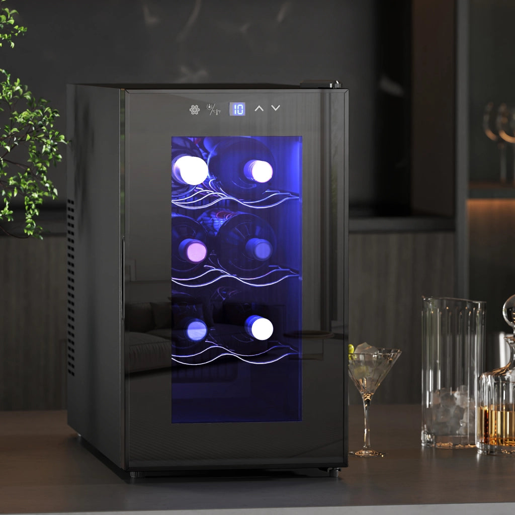 Cantinetta Vino Refrigerata per 8 Bottiglie, Capacit¨¤ 21L, Display Touch e Ripiani Regolabili, Nero