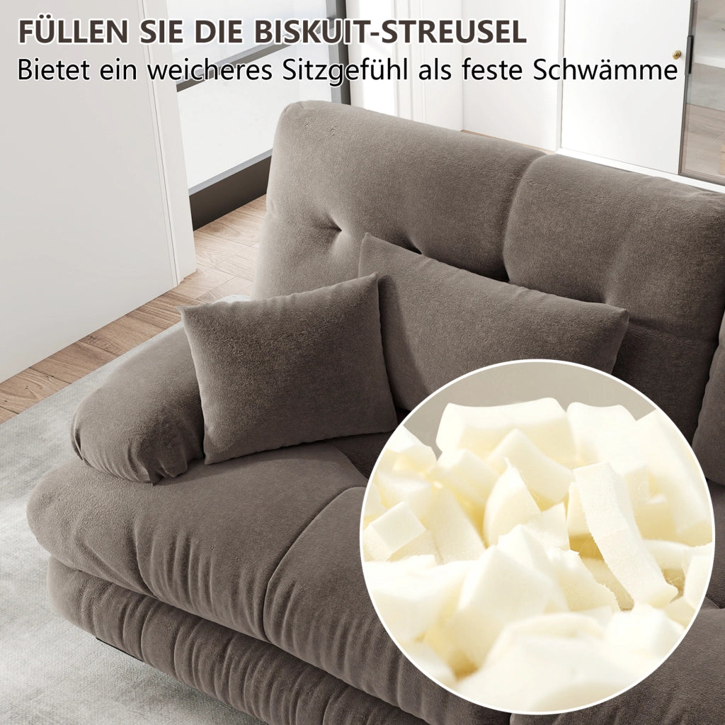 Divano modulare a U 406x145x81 cm in chenille marrone con ottomane mobili