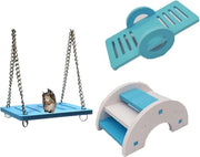 Set di gioco per hamster 3 pezzi: ponte di arrampicata e gioco, altalena, giocattolo a vela per roditori da masticare - attività di fai da te per hamster