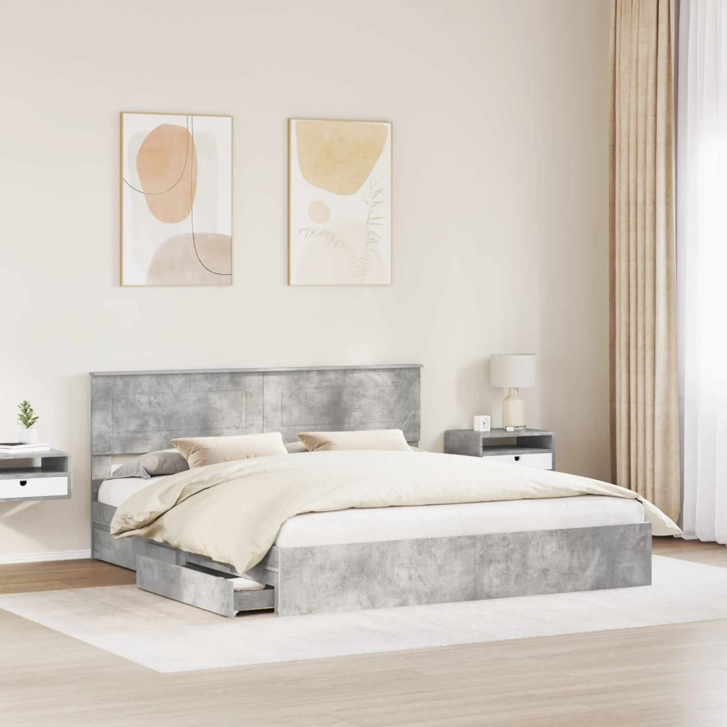 Letto con Contenitore con testiera Grigio cemento 200 x 200 cm