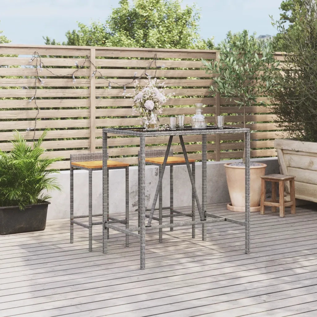 Tavolo da Bar con Piano in Vetro Grigio 110x70x110cm Polyrattan 362589