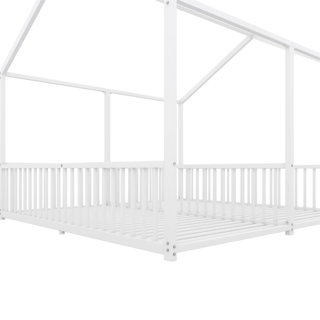 OKWISH Letto a Casetta 90×200 cm, Letto Singolo con Sponda di Sicurezza, Scala e Design a Doppio Letto, senza Materasso, Metallo Bianco