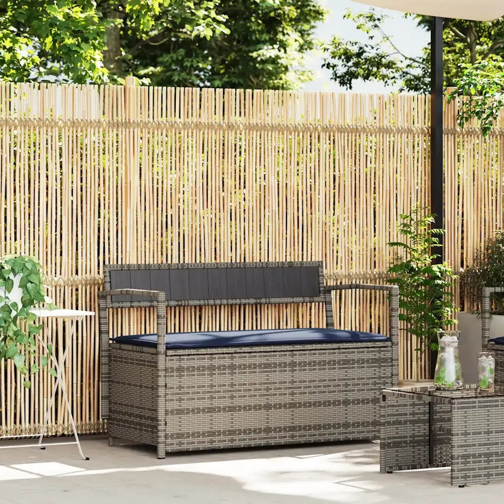 Panca Portaoggetti da Giardino con Cuscino-Sgabello-Panca con Contenitore Grigio in Polyrattan 559631
