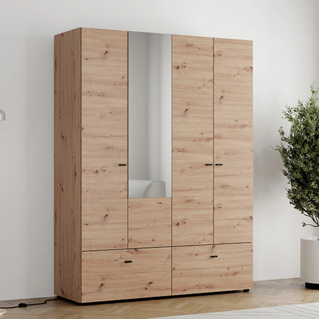 Armadio Camera da Letto Spigno, Guardaroba Grande 2 Ripiani, 155x208h cm Marrone Rovere Nodi