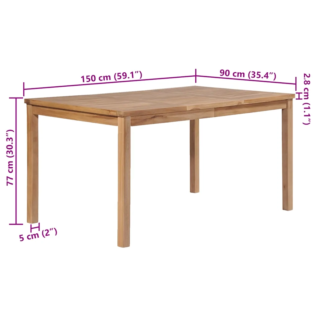 Tavolo da Giardino 150x90x77 cm in Legno Massello di Teak 44997