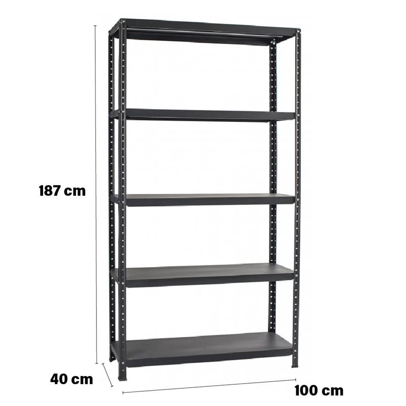 SCAFFALE IN METALLO ANTRACITE ETTORE KIT BULLONI 100 X 40 X H187CM CON 5 RIPIANI