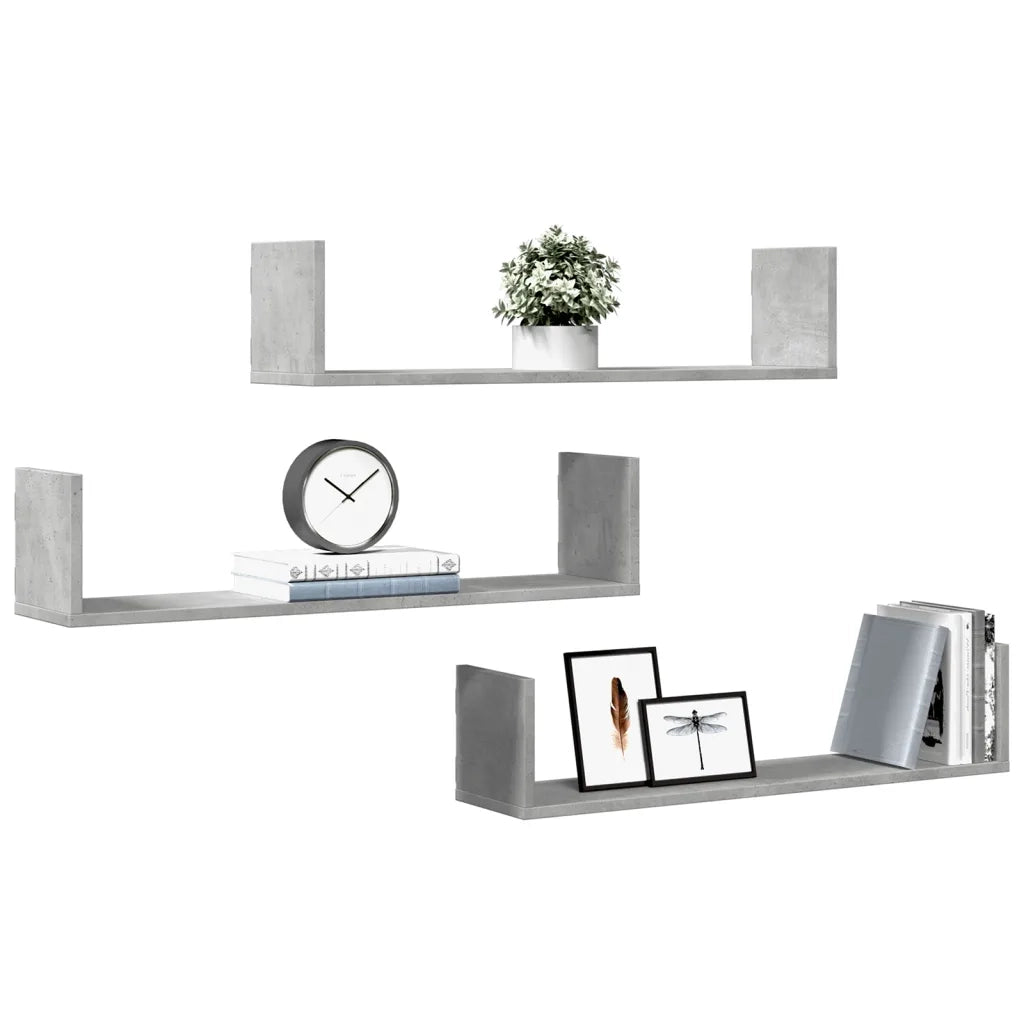 Mensole a Parete 3pz Grigio Cemento 80x18x18 cm in Truciolato 853293