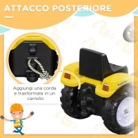 Escavatore a Pedali per Bambini da 3 Anni con Ruspa Frontale e Volante, Giallo