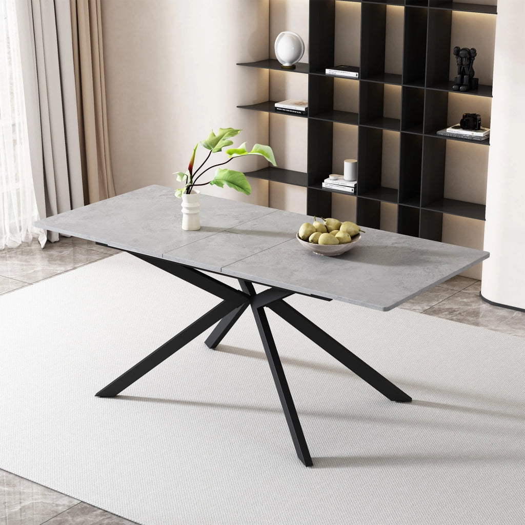 Tavolo da pranzo allungabile con gambe incrociate, effetto cemento, in MDF, per sala da pranzo, nero grigio