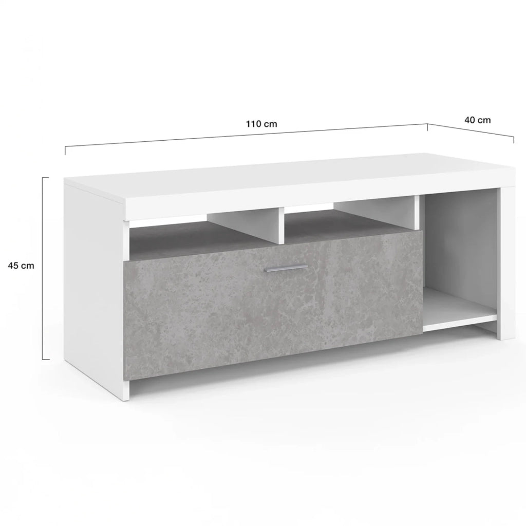 IDMarket - Mueble TV MALO blanco 110 cm y armario de hormigón