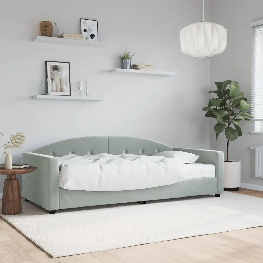 Divano Letto con Materasso-Sofa Letto-Daybed Grigio Chiaro 90x190 cm in Velluto 192332