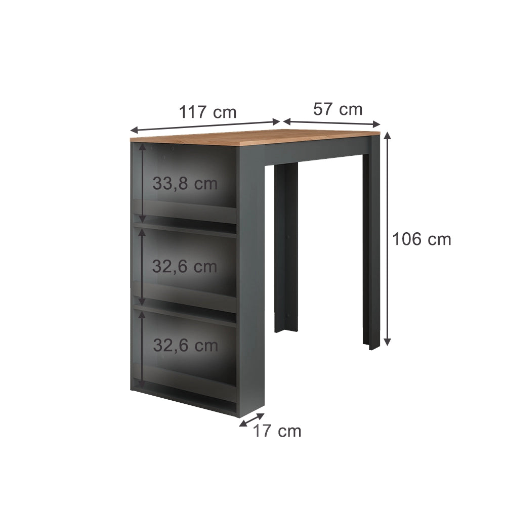 Vicco Tavolo da bar Quercia dorata/antracite 57 x 117 cm