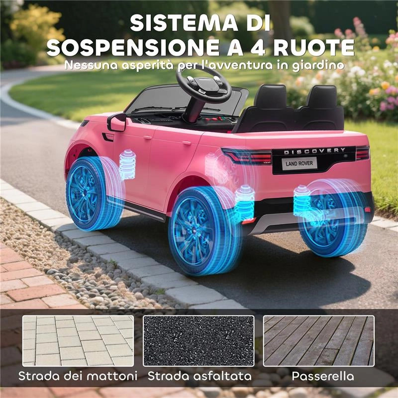 MACCHINA ELETTRICA PER BAMBINI LICENZA LAND ROVER CON FARI LED, CLACSON E TELECOMANDO, 105X68.5X58 CM, ROSA