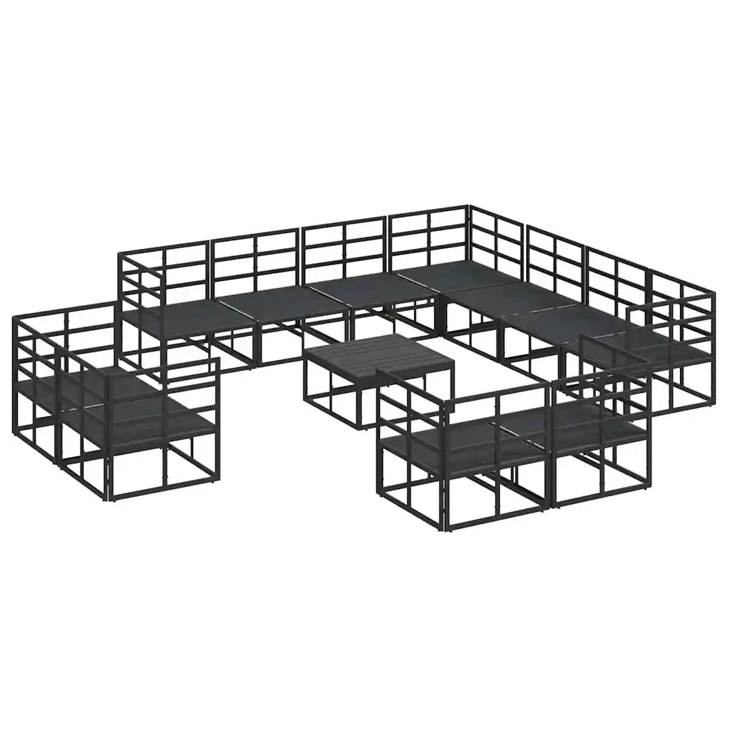 Set Divano da Giardino con cuscino 12 pcs Nero Alluminio 3378933