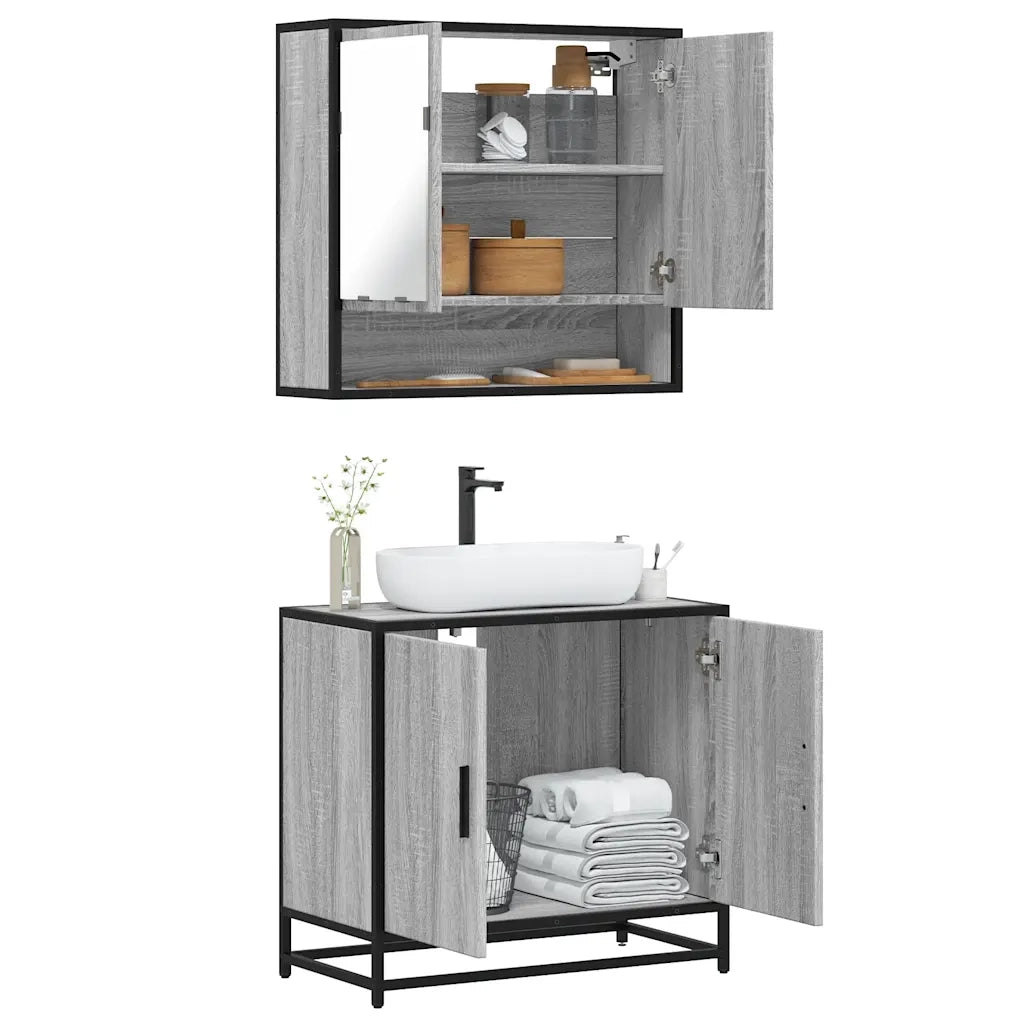 Set Mobili da Bagno | Armadio da bagno 2 pz Grigio Sonoma in Legno Multistrato