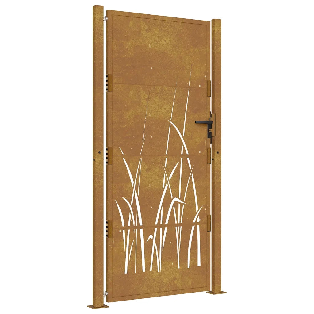 Cancello da giardino 100x175 cm in acciaio Corten con design erba 153230