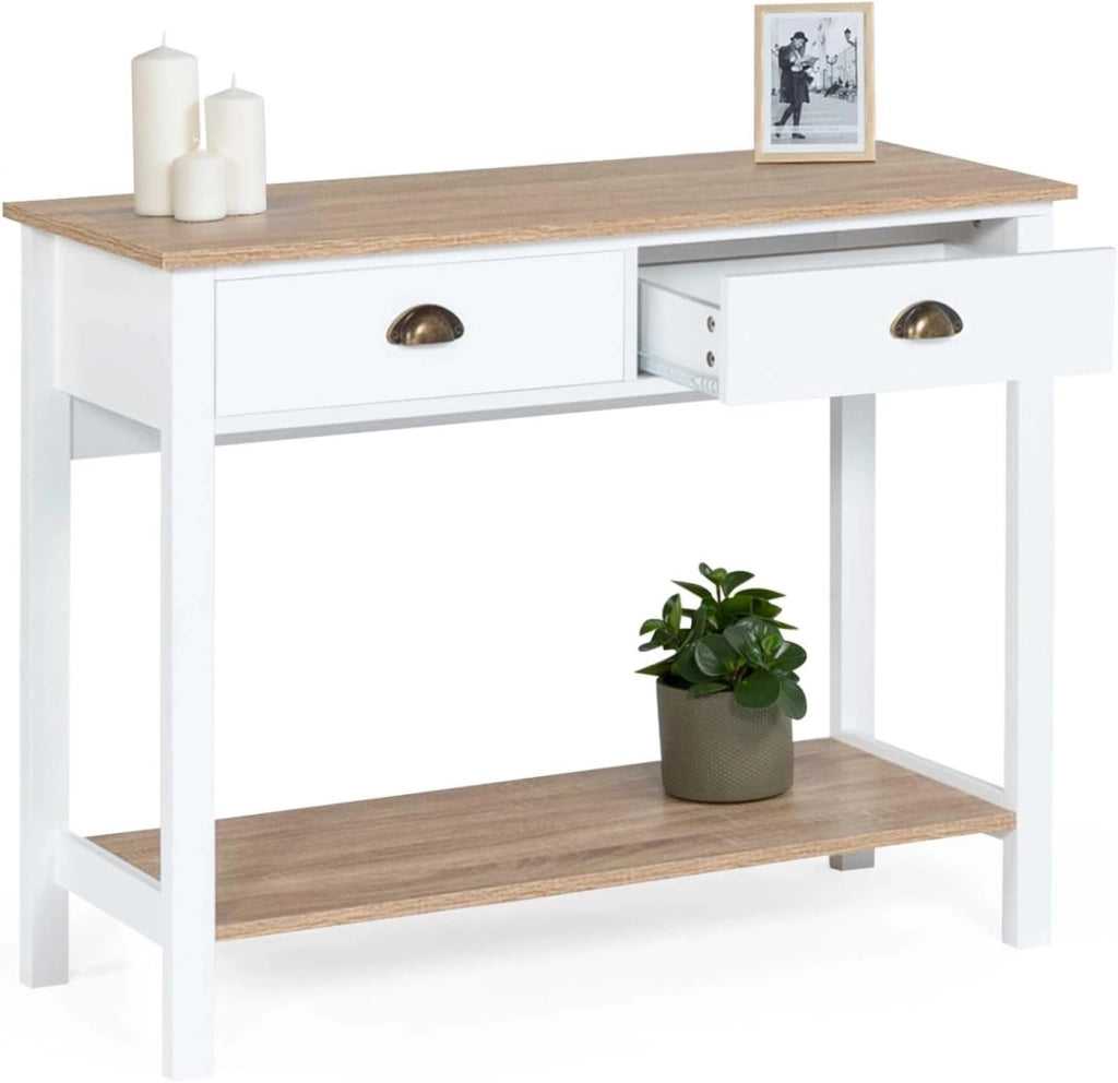 Consolle country a 2 cassetti ISIS 1 ripiano legno e bianco