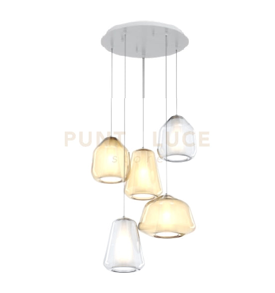 SOSPENSIONE BIANCO 5 LUCI TONDA VETRI (ALPHA AM) (BETA TR + AM) (GAMMA TR + AM) 1176BI-S5 T ABG-TA