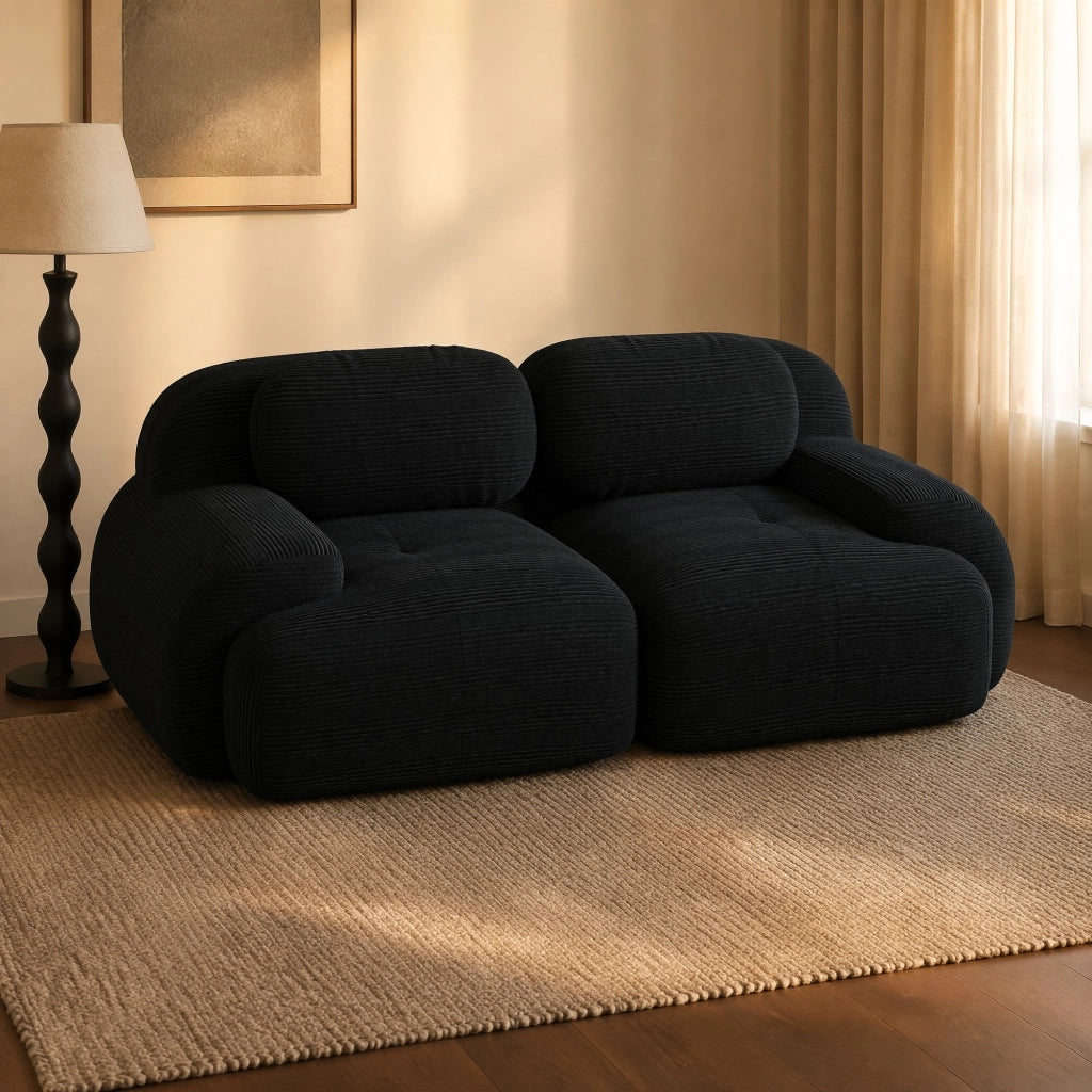 Divano angolare modulare senza struttura in velluto a coste nero 208x103x70 cm