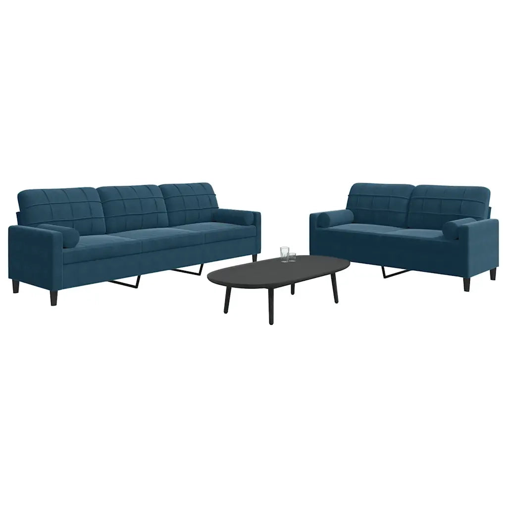 vidaXL Set di Divani 2 pz con Cuscini e Rinforzi Blu in Velluto
