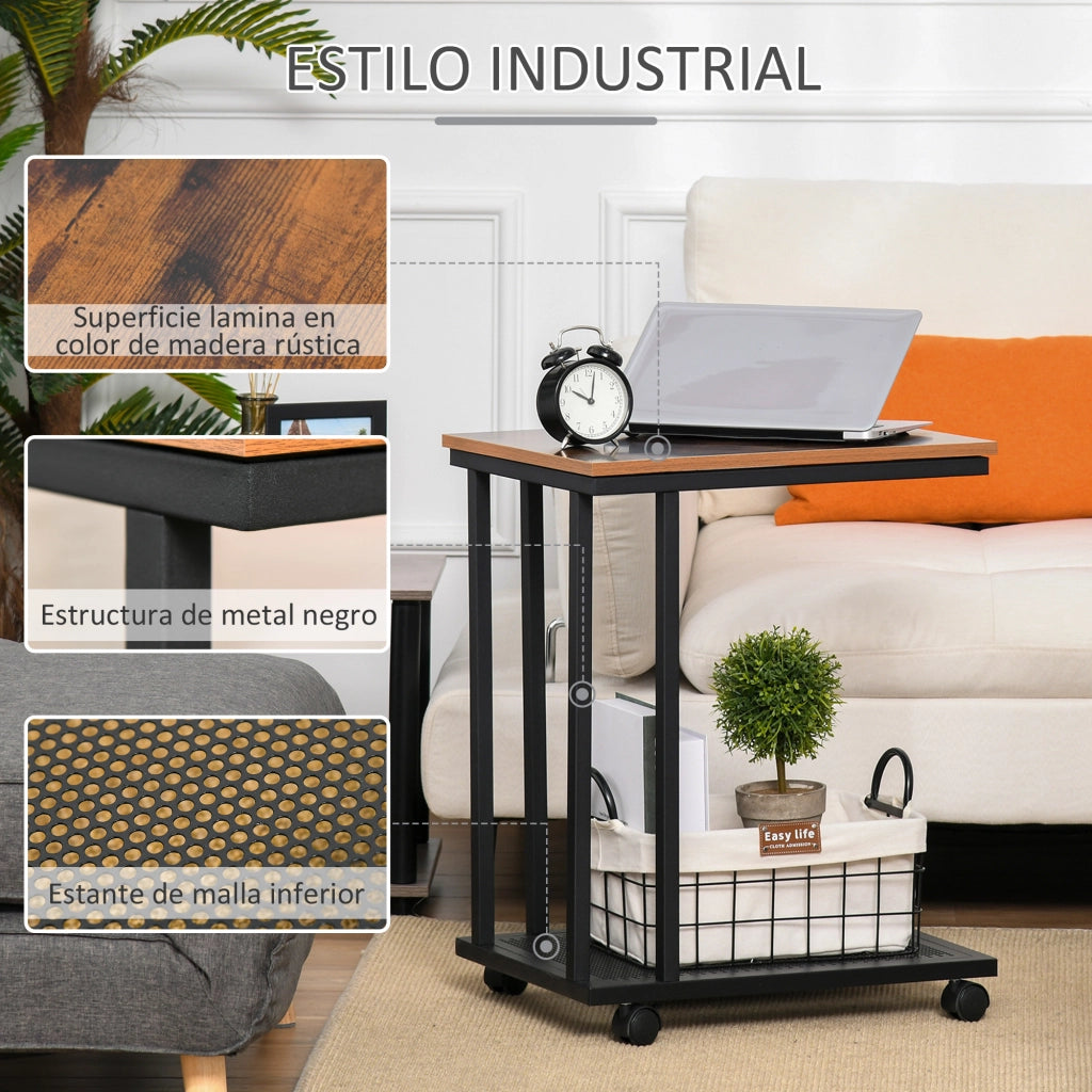 Tavolino con Ruote ¨C zephmum ¨C Naturale e Nero 51x36x65 cm