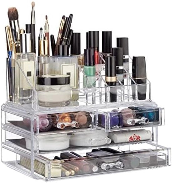 Organizzatore di Trucco in Acrilato con 4 Lotti e 20 Cassetti - Translucido