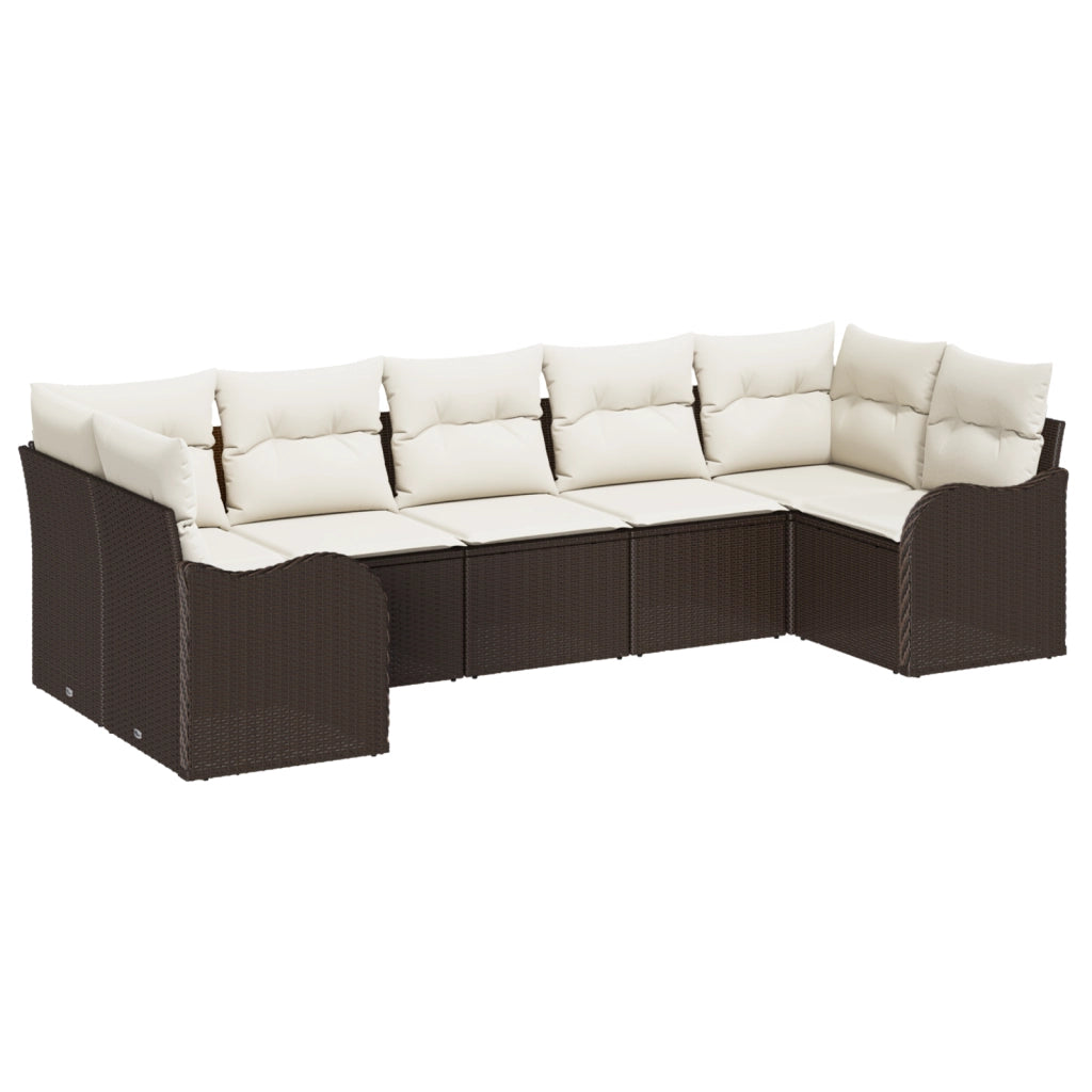 Set di Divano da Giardino  7 Pezzi con Cuscini Polyrattan Marrone