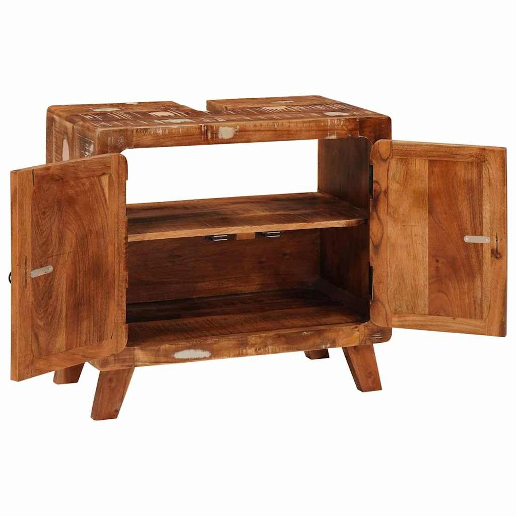 Mobiletto moderno per il bagno con 2 ripiani 60 x 33 x 55 cm in legno marrone di recupero 02_0058084