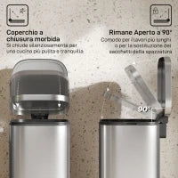 Pattumiera a Pedale da 30L con Secchio Rimovibile, in Metallo e PP, 29x36x59.5 cm, Argento