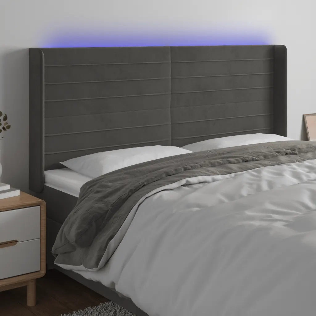Testiera | Testata a LED Grigio Scuro 163x16x118/128cm in Velluto
