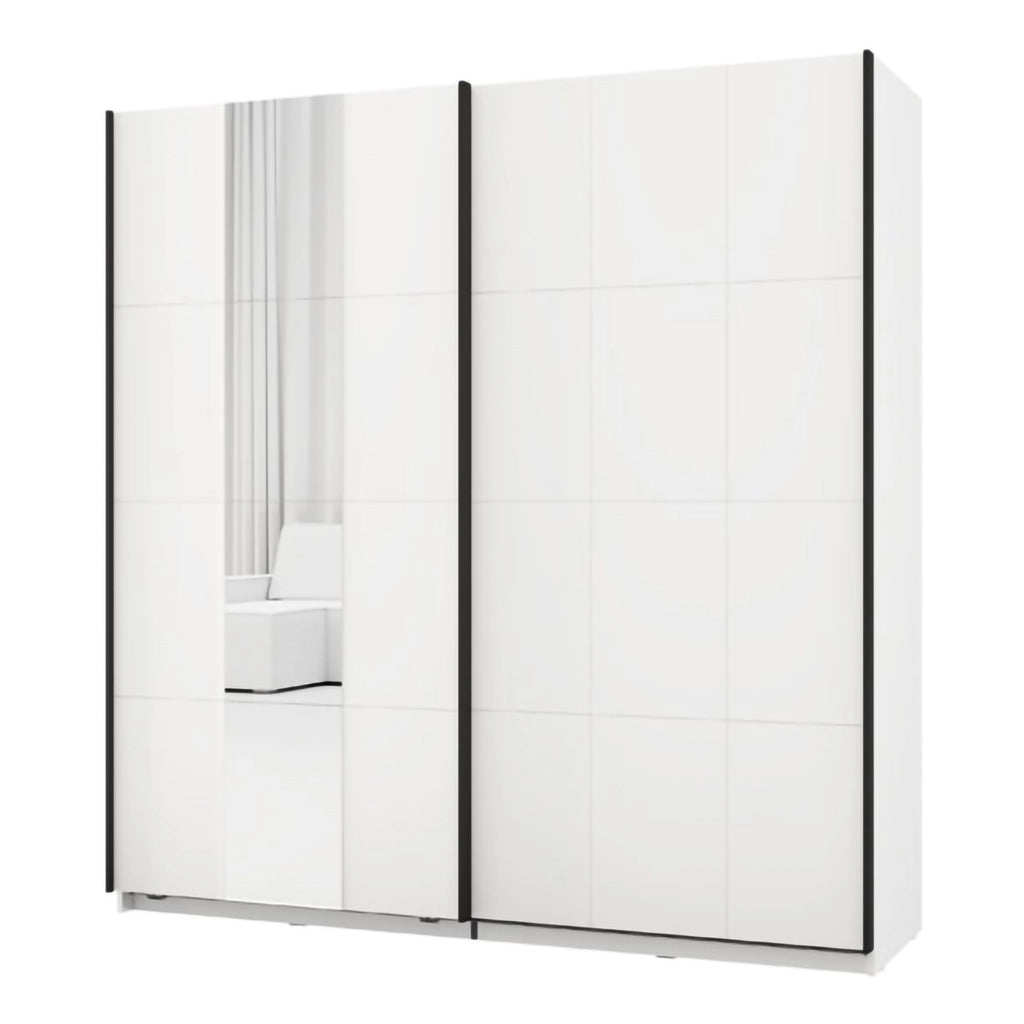 Armadio Camera da Letto Asilah, Guardaroba 2 Ante 2 Ripiani, 195x205h cm Bianco Opaco