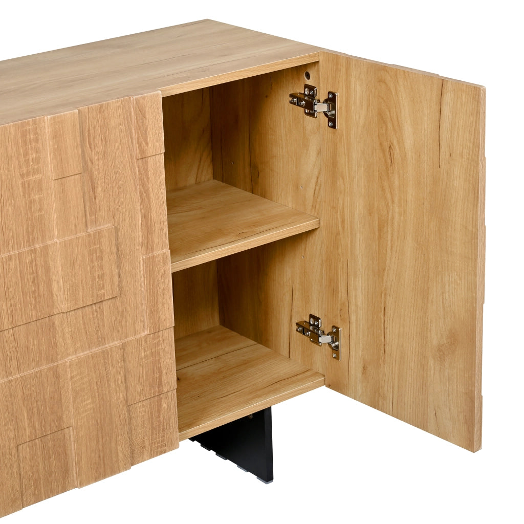 Credenza con 3 ante e ripiani regolabili - per soggiorno - in MDF e bambu - 105×33.5×76 cm