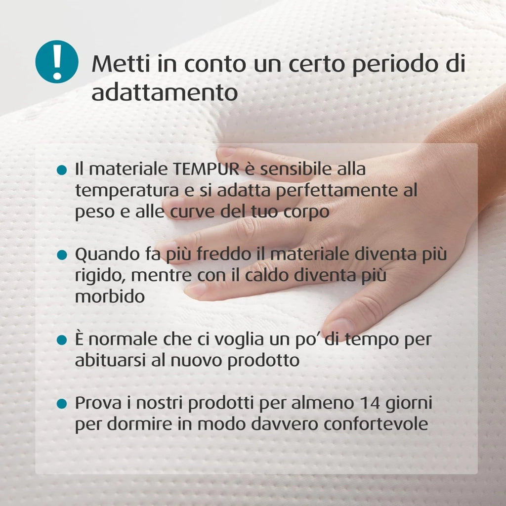 TEMPUR Original cuscino cervicale basso, cuscino ergonomico di sostegno al collo per chi dorme sul fianco e sulla schiena, sensazione rigido, L (50 x 31 x 11.5/8.5 cm)