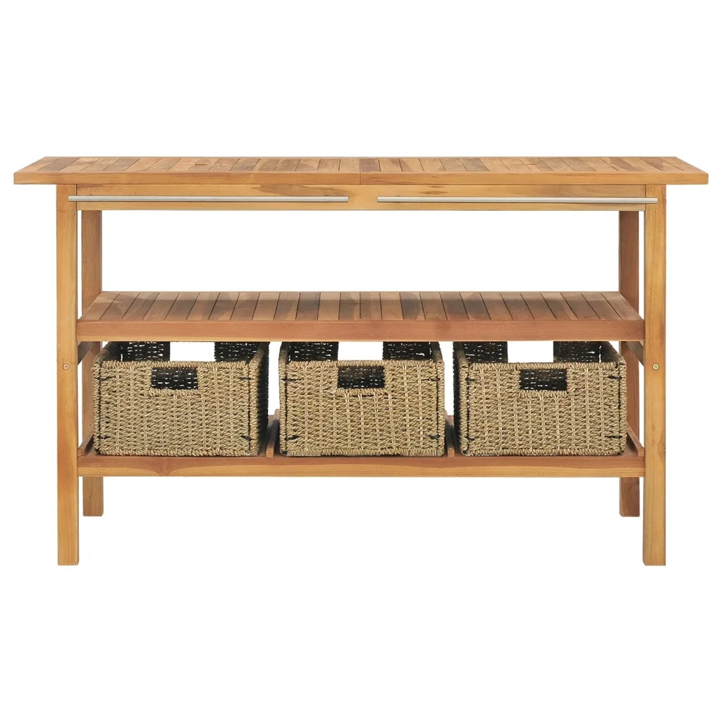 VanitÃ  da Bagno e 3 Cestini Legno Massello di Teak 132x45x75 cm cod mxl 75246