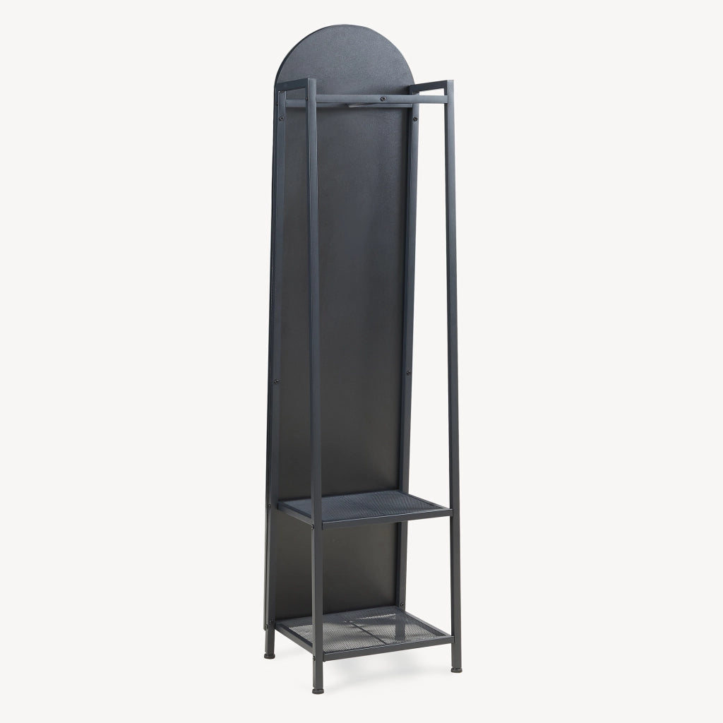 Specchio da Terra Frenraby con Appendiabiti e Ripiani 165 x 40 x 35 cm - Nero [en.casa]