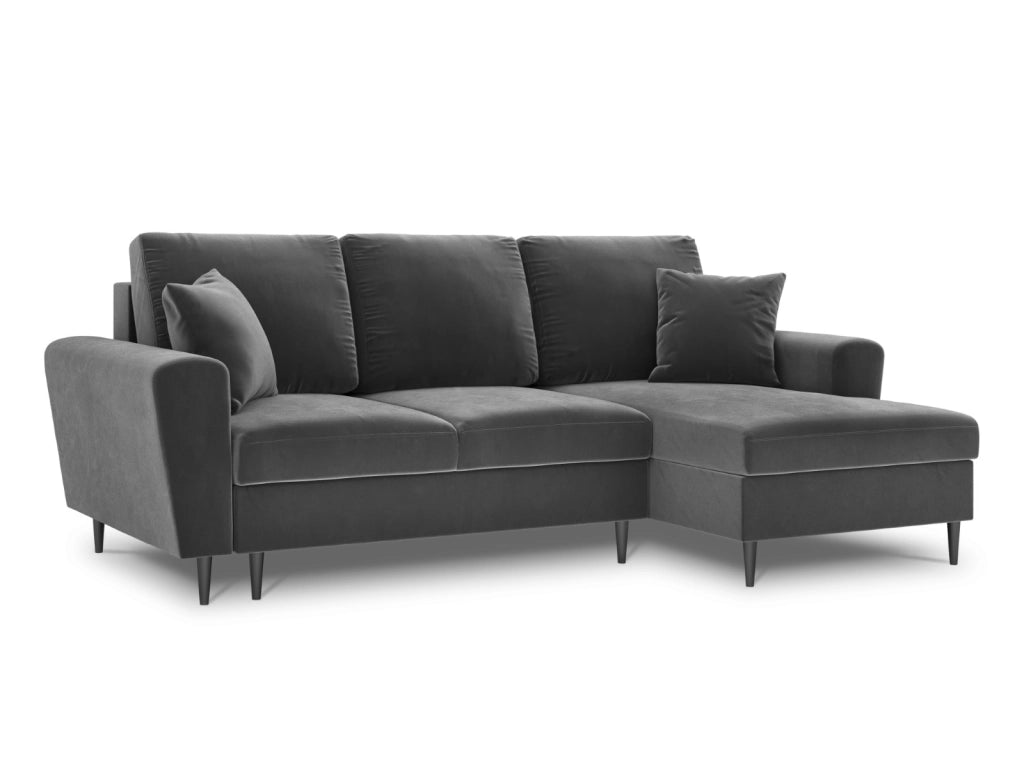 Cosmopolitan Design - Divano convertibile angolare destro con contenitore "Kyoto" 4 posti in velluto grigio chiaro 
