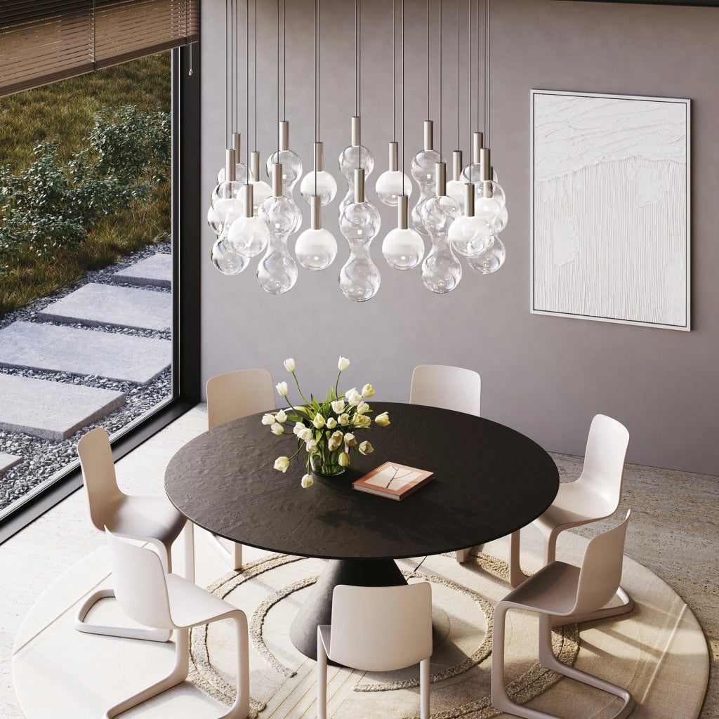 Zafferano Lampada a sospensione Sfera LED TRIAC 8W 2700K Vetro borosilicato trasparente e alluminio, design moderno per illuminazione d'interni