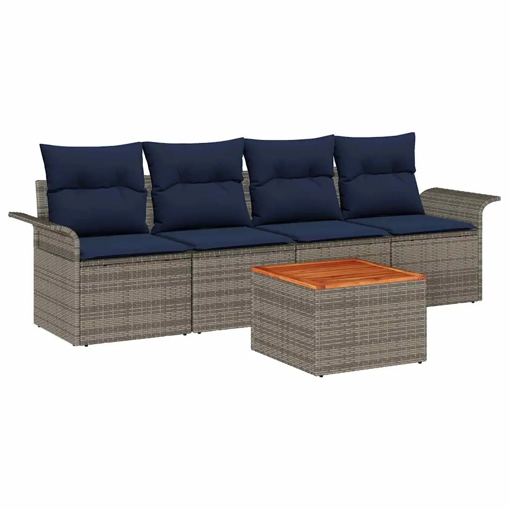 Set Divano da Giardino con cuscino 5 pz | Set Salotto da Giardino Grigio polyrattan