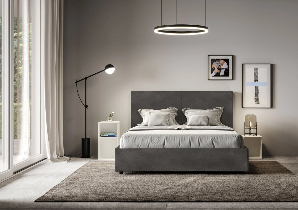 Letto Matrimoniale 160x210 cm con Rete e Contenitore Mika Grigio