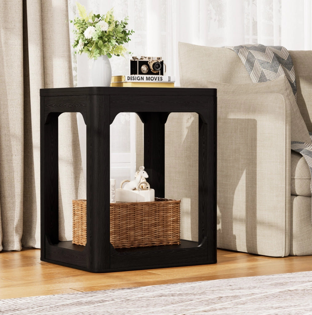 Set di 2 tavolini a 2 ripiani in MDF nero
